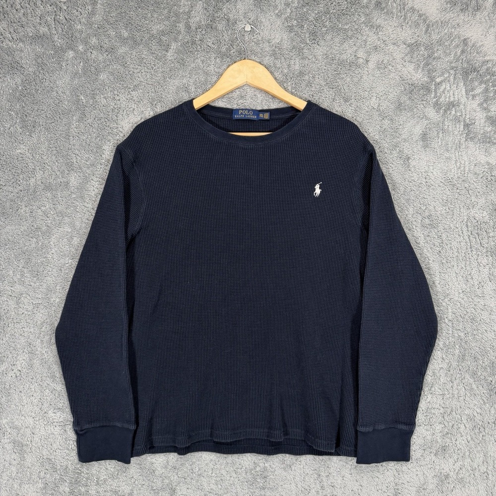 Polo Ralph Lauren Waffle Knit Shirt Mens 2XL Blue Cotton Thermal Crewneck Pony
